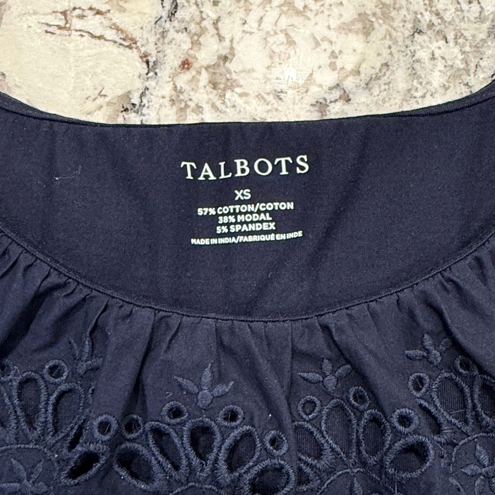 Talbots Navy Eyelet Ruffle Blouse - Picture 2 of 6